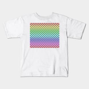 Gray Checkered Rainbow Ombre Pattern Kids T-Shirt